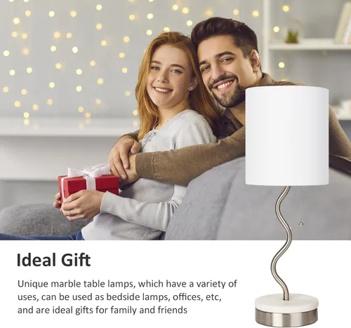 Vista 7 de Lámpara de Mesa con Base de Mármol - Lámpara de Mesita de Noche Moderna con Puerto USB y Cadena de Tracción, Lámpara para Dormitorio, Sala de Estar