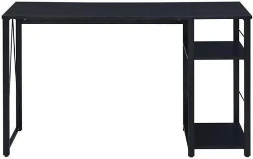 Vista 4 de Acme Vadna - Escritorio de madera con 2 estantes y base de metal abierta en color negro