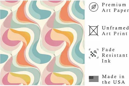 Vista 2 de Ethan Taylor Abstract Wall Art Prints Unframed Square Posters 'Retro 70s Hippie Groovy Pattern III' Retro Home Décor for Living Room, Bedroom