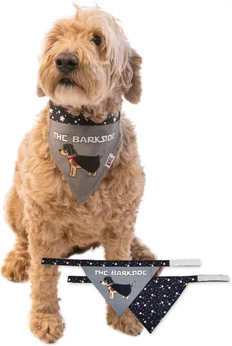 Vista 2 de Lazy One Bandana para perro, bandanas reversibles de algodón para todos los tamaños de perro, lado oscuro, estrellas (lado de la corteza, S)