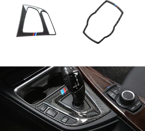 Vista 6 de Xotic Tech - Panel de cambio de marchas interior IDrive multimedia con marco de botón, kit combinado de fibra de carbono real, compatible con BMW 3