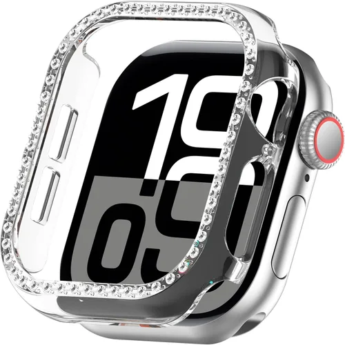 Vista 13 de Miimall Funda protectora de diamantes de imitación para mujer, compatible con Apple Watch 11/10 de 1.654 in, protector de marco de policarbonato