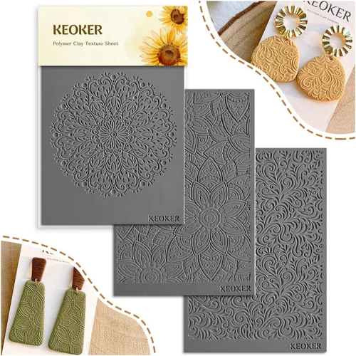 Vista 7 de KEOKER Juego de sábanas con textura de arcilla polimérica, moldes de aretes de arcilla para aretes, funciona con cortador de arcilla polimérica