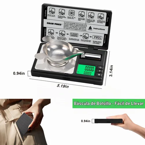 Vista 5 de GRAM PRES Escala de miligramo de alta precisión, 50g/0.001g, báscula digital mini de bolsillo, báscula de mg para pesar polvos, joyas, medicina