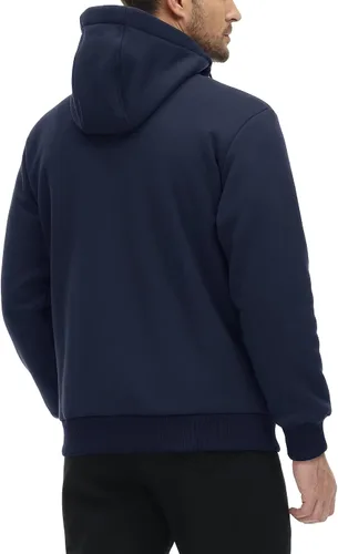 Vista 3 de MAGCOMSEN Chaqueta de forro polar con capucha para hombre, con cremallera completa, cálida, mullida, resistente al viento, abrigos de invierno