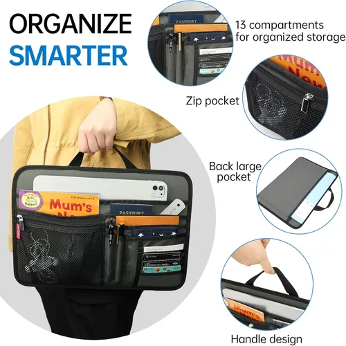 Vista 6 de Organizador grande para maletín para trabajo, oficina, documentos, portátil, organizador de almacenamiento (L, gris)
