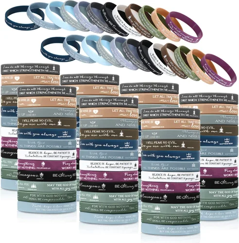 Vista 13 de 120 pulseras cristianas de silicona a granel, 12 estilos Colores brillantes