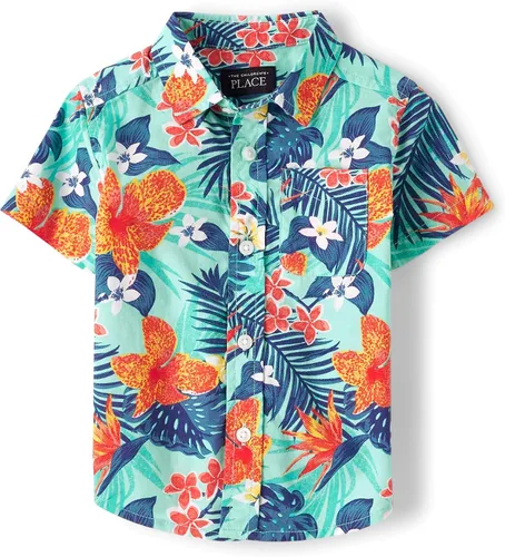 Vista 18 de The Children's Place Baby Boys' and Toddler Poplin Short Sleeve Button Down Shirt (Applemint)