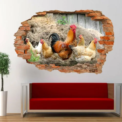 Vista 4 de Decoración de pared 3D de pollo, decoración de vinilo de granja con tatuajes de granja removibles, decoraciones de animales para el hogar