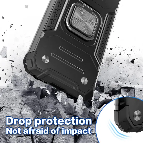 Vista 5 de Funda para Galaxy A15 con protector de pantalla negro para hombres y niños, cubierta híbrida de prueba de caídas con soporte para tarjeta de montaje