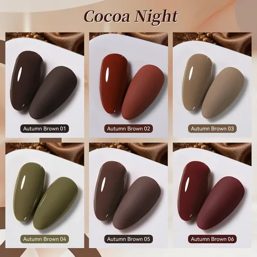 Vista 3 de BORN PRETTY Esmalte de uñas de gel de 6 colores marrón óxido, rojo moca, borgoña Juego de esmaltes de gel de otoño e invierno, tonos beige verde
