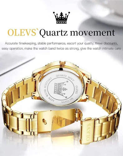 Vista 9 de OLEVS Men's Luxury Stainless Steel Watches, Big Face Gold Men Quartz Analog Watches Fashion 30M Waterproof Casual Wrist Watch with Day Date Diamond