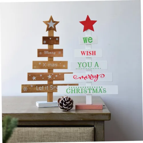 Vista 7 de Decoración de mesa de árbol de Navidad de madera blanca para decoraciones de fiesta de escritorio