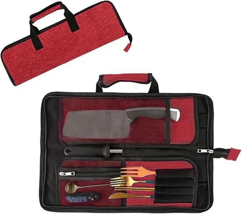 Vista 10 de Bolsa de rollo para cuchillos de chef, bolsa de cuchillo de chef Oxford resistente, estuche portátil para cuchillos de chef de 13 ranuras