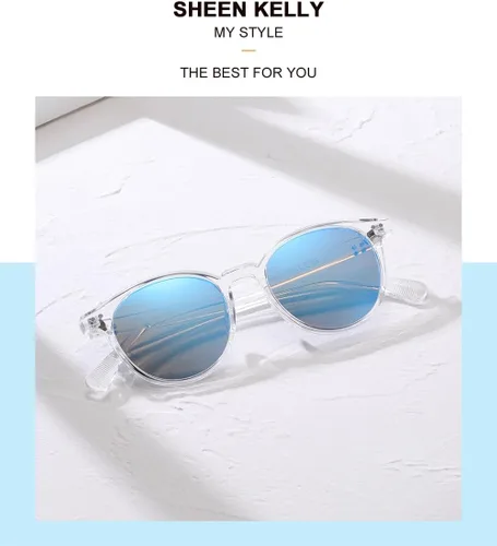 Vista 3 de SHEEN KELLY Gafas de sol polarizadas retro redondas con efecto espejo para hombres y mujeres, vintage de los años 90, círculos clásicos ovalados