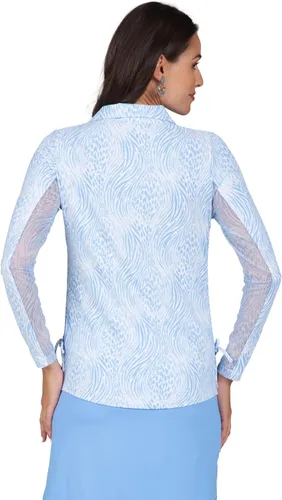 Vista 7 de IBKUL Athleisure Wear 48539 - Polo de manga larga con protección solar UPF 50+ Icefil Cooling Tech Alena Print ajustable