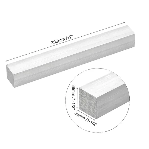 Vista 2 de uxcell Barra plana cuadrada de aluminio, 1-1/2" de espesor 1-1/2" de ancho 12" de longitud Barra cuadrada de aluminio 6061, placa plana de aluminio