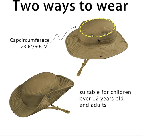 Vista 2 de Sombrero de camuflaje Boonie para hombres y mujeres, sombreros tácticos militares de ala ancha, UPF50+ sombreros de sol de la selva para pesca