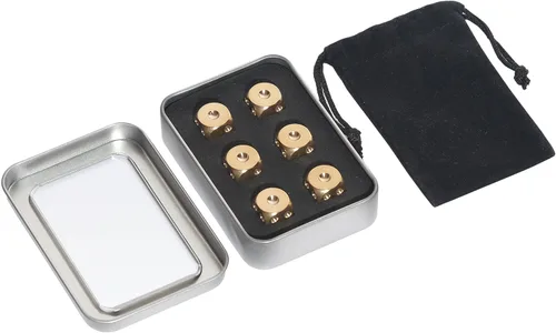 Vista 3 de Dados de latón de metal de 6 caras con caja de metal de regalo y bolsa portátil, 6 dados de latón macizo para mesas, juegos de mesa, póquer, fiesta