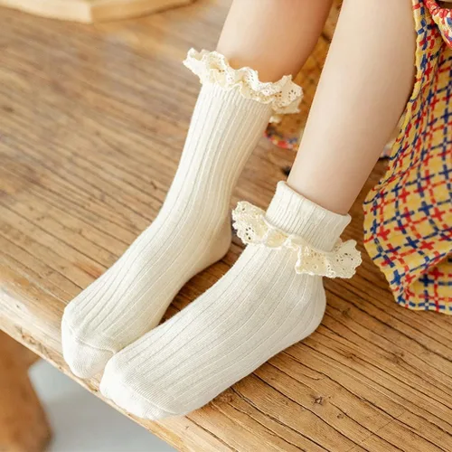 Vista 6 de Calcetines vintage de encaje al tobillo con volantes para niñas pequeñas