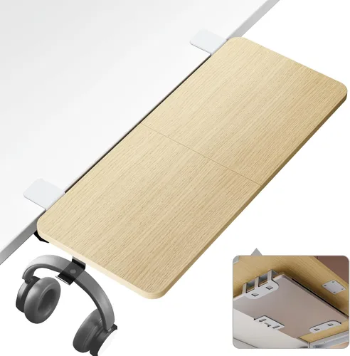 Vista 12 de PEGZONE Bandeja extensora de escritorio, estante de escritorio con abrazadera de 24 x 12 pulgadas, extensión de escritorio con cajón