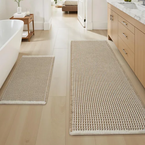 Vista 69 de AMOAMI Tapete de baño mejorado con diseño de gofre, súper absorbente, antideslizante, para suelo de baño, lavable a máquina, con borlas, tapetes