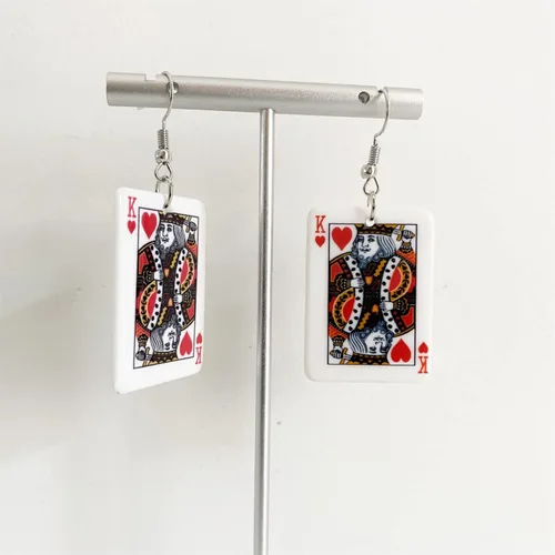 Vista 9 de Pendientes colgantes de póquer de acrílico grandes y divertidos, hipoalergénicos, creativos, para mujeres, niñas, juegos de azar, regalo de joyería