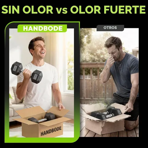 Vista 4 de HANDBODE Juego de mancuernas hexagonales recubiertas de goma con estante de marco A, 100-350 libras