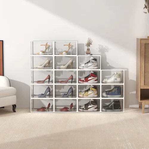 Vista 7 de SEE SPRING Paquete de 6 cajas de almacenamiento de zapatos, organizador de zapatos apilable de plástico transparente para armario, contenedores