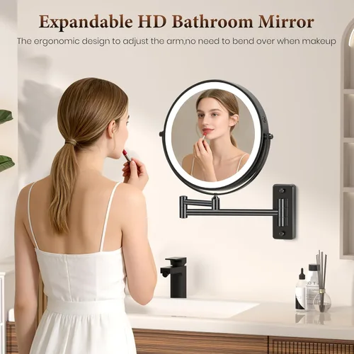 Vista 7 de Espejo de maquillaje iluminado grande de 9 pulgadas, espejo de aumento recargable de 5000 mAh con 3 luces de color regulables al tacto, brazo