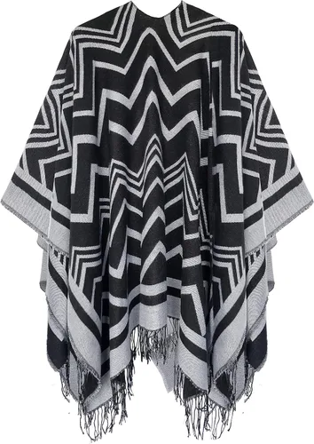 Vista 25 de Urban CoCo Poncho vintage de invierno para mujer, capa con borlas, chal envolvente