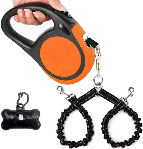 Vista 6 de Correa retráctil doble para perros de raza pequeña (hasta 44 libras cada una) – Correa extensible de doble cabeza de 16 pies para mascotas
