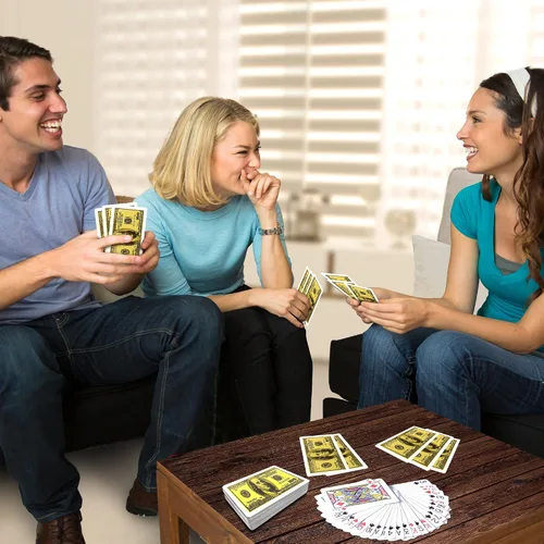 Vista 4 de Gamie Cartas de juego de billetes de 100 dólares, paquete de 12 barajas, envueltas individualmente, tarjetas de juego para póker, niños, adultos