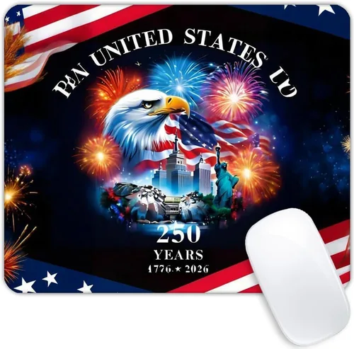 Vista 5 de Alfombrilla de mouse personalizada con la bandera estadounidense vintage 1776, base de goma antideslizante, para computadoras, laptop, oficina