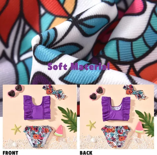 Vista 3 de Aalizzwell Traje de baño de bikini para bebé niña con diadema