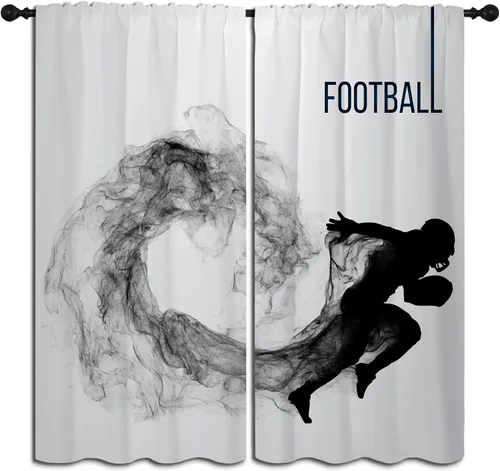 Vista 10 de Cortinas opacas deportivas para niños y niñas, decoración de oscurecimiento de habitación, arte abstracto de jugador de fútbol americano, silueta