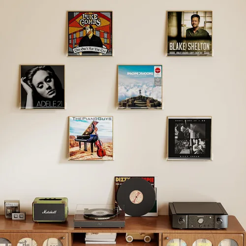 Vista 7 de Laurensory Estante para Discos de Vinilo de Montaje en Pared, Soporte Expositor de Álbumes de Acrílico Transparente de 12 Pulgadas, Estantes