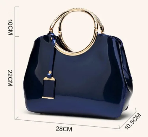 Vista 7 de Bolso cruzado de cuero lacado brillante para mujer, elegante bolso de noche, bolso de mano retro para fiesta de graduación