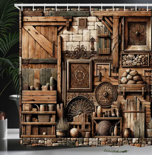 Vista 10 de Ambesonne Cortina de ducha de gato, diseño bohemio de estilo étnico con poses de gatitos sentados y acostados, juego de decoración de baño de tela