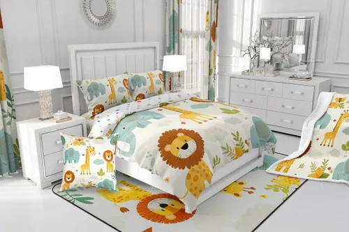Vista 8 de Feelyou Juego de edredón de animales de la selva para todas las estaciones, juego de ropa de cama con 1 funda de almohada de microfibra de elefante