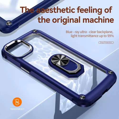 Vista 7 de Funda protectora para iPhone 15 con protector de pantalla, transparente, antiamarilla, funda protectora de acrílico resistente con soporte magnético