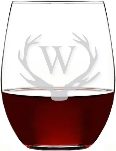 Vista 25 de Antler Initial - Copa de vino sin tallo (15 onzas, letra B, 4 unidades)