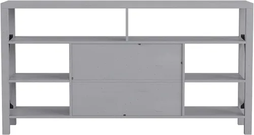 Vista 7 de Flash Furniture Wyatt - Mueble de TV alto y moderno de 60 pulgadas, gabinete de consola gris costero, estante central ajustable, estantes fijos