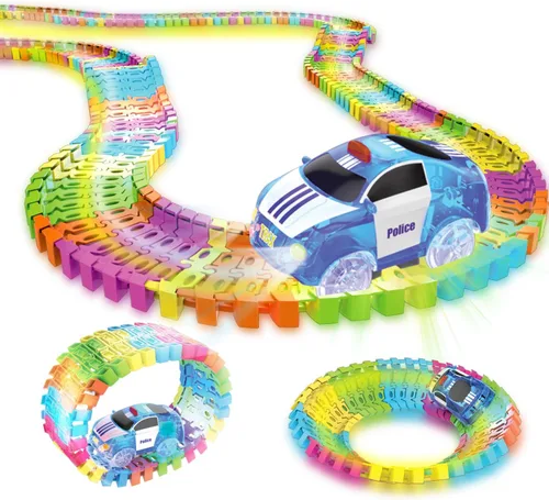 Vista 2 de Mindscope Twister Tracks Neon Glow in the Dark 221 piezas (11 pies) de la serie de emergencia flexible de montaje