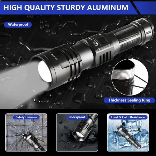 Vista 6 de Linternas LED Recargables de Alto Lúmenes, Linterna de 10000mAh de Alta Potencia Impermeable Más Brillante Linterna Zoomable con Foco
