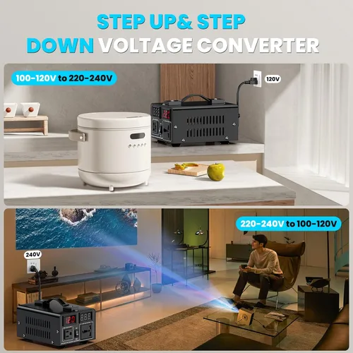 Vista 6 de Transformador convertidor de voltaje de 500 W (110 V a 220 V o 220 V a 110 V) convertidor elevador/reductor 110/120 voltios - 220/240 voltios