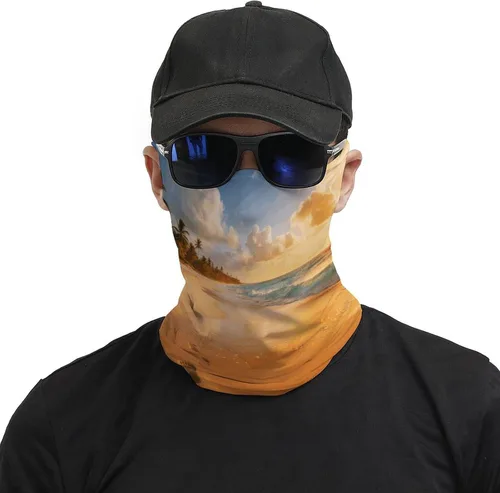 Vista 3 de Beach Face Scarf Cover Ear Loop Hole,Outdoors Face Mask for Women Men Sports Yoga Running Hiking Ski Snowboard,Cooling Neck Shield Scarf Cycling