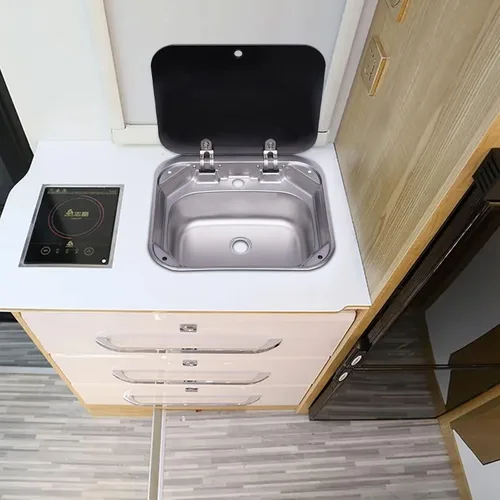 Vista 9 de Fregadero de cocina y bar de 17 pulgadas de montaje inferior para autocaravana, estación de trabajo, cuenco individual, lavabo para lavado de manos