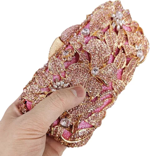 Vista 7 de Boutique De FGG Elegante flor mujer cristal noche embrague bolsos boda fiesta nupcial Rhinestone bolso monedero