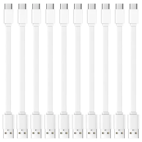 Vista 6 de Cable plano USB A a USB C de 1 pie, cable corto de carga rápida, paquete de Negro